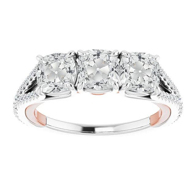 3 Stone Style Kissen alter Bergmann Diamant Ring Split Shank 8.75 Karat - harrychadent.ch