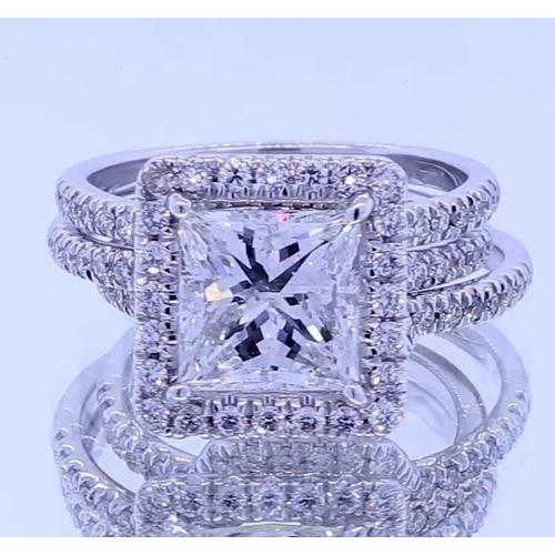 3,50 Karat Princess Schliff Diamant Halo Fancy Ring Weißgold 14K - harrychadent.ch