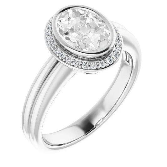 5,50 Karat Halo Oval Altschliff Diamant Ring Lünette Krappen Set 14K Gold - harrychadent.ch