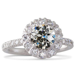 5,50 Karat Halo Runder alter Minenschliff Diamantring mit Akzenten Gold 14K