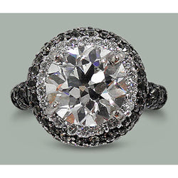 6,25 cts runder weißer schwarzer Diamanten Halo alter Bergmann Ring Weißgold 14K
