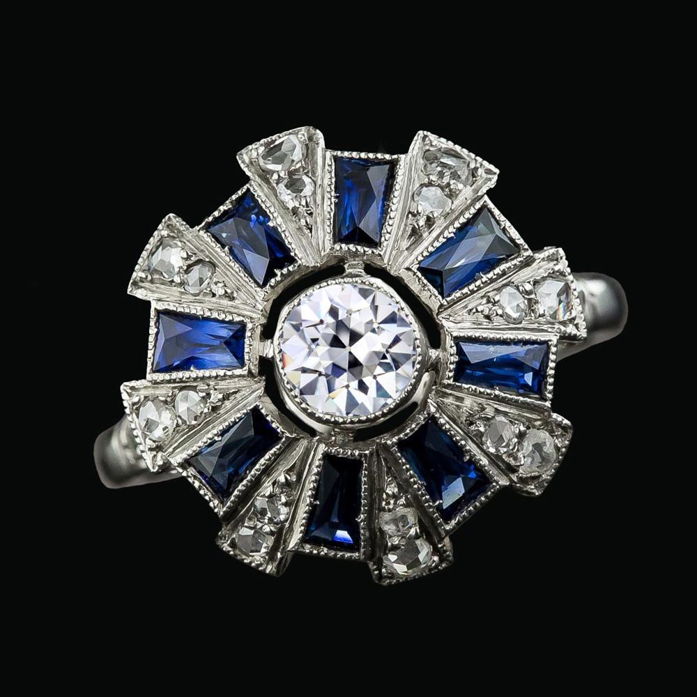 alter Bergmann Runder Diamant Baguette Blauer Saphir Halo Ring 3,75 Karat - harrychadent.ch