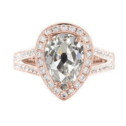 Altschliff Birne Halo Diamant Ring Split Shank 3.50 Karat Roségold
