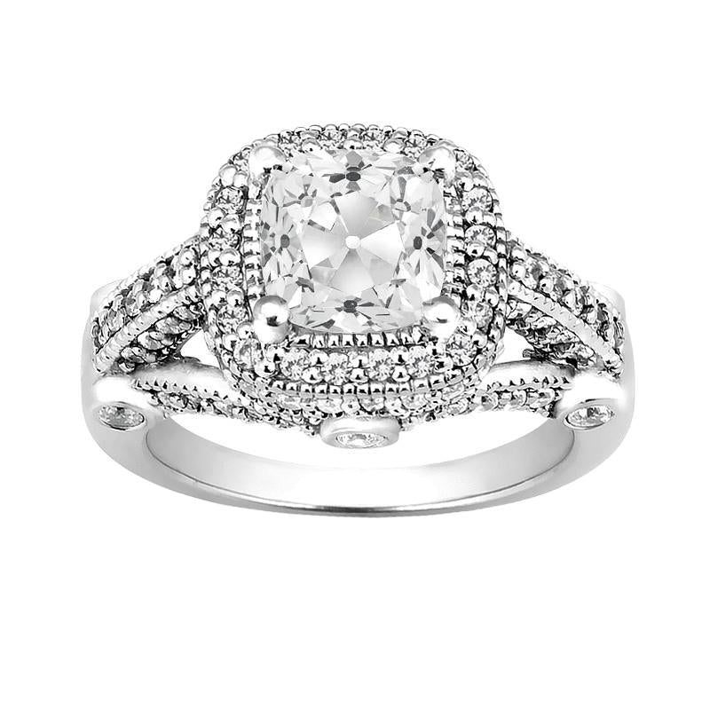 Antiker Halo Runder alter Minenschliff Diamantring 6 Karat geteilter Schaft - harrychadent.ch