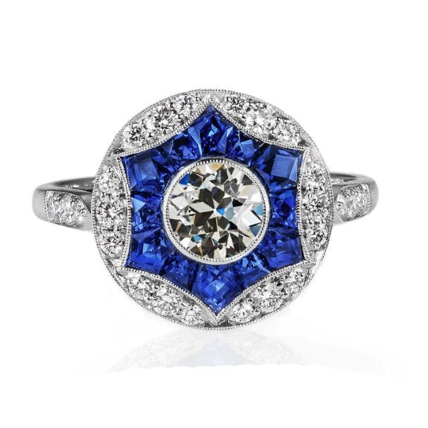 Art-Deco-Schmuck New Halo Old European Diamond Sapphire Ring
