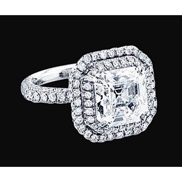 Asscher Center Diamant Royal Halo Verlobungsring 2,91 Karat