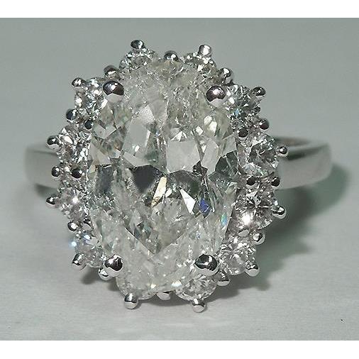 Big Oval Flower Style Diamant Halo Ring 4,75 Karat Damen Weißgold 14K Schmuck