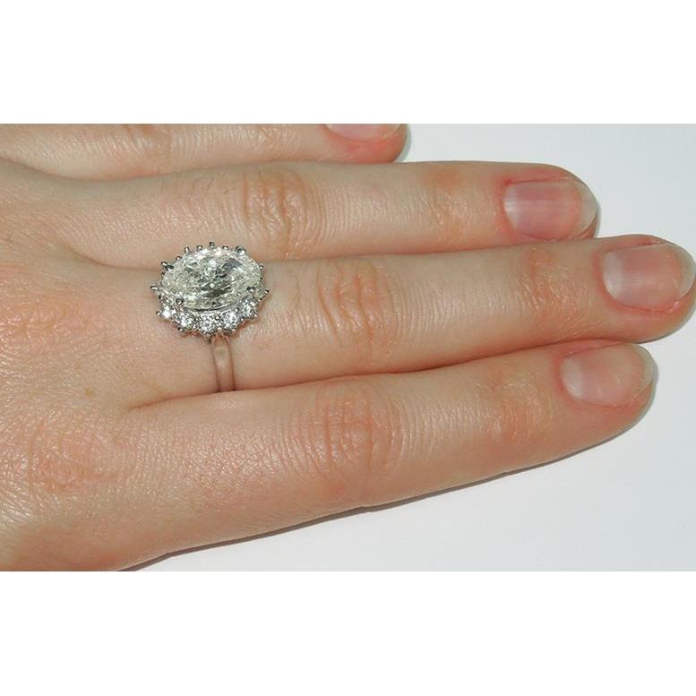Big Oval Flower Style Diamant Halo Ring 4,75 Karat Damen Weißgold 14K Schmuck