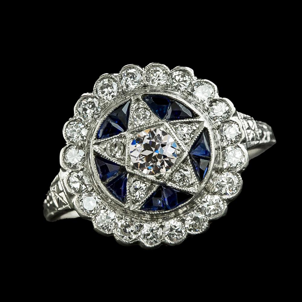 Blauer Saphir Old Cut Runder Diamantring Flower Star Style 3 Karat - harrychadent.ch