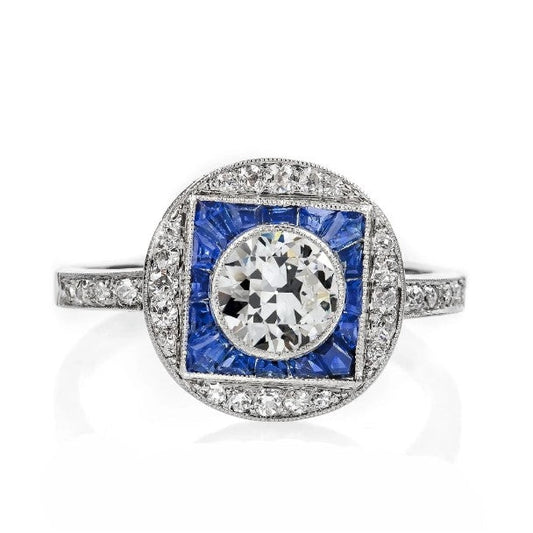 Damen Art Deco Schmuck New Halo Ring Old Miner Diamond und Saphire
