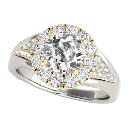 Damen Halo Old Mine Cut Diamant-Verlobungsring zweifarbig 14K 5 Karat