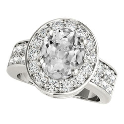 Damen Halo Ring mit Akzenten Oval Altschliff Diamant 7,50 Karat Gold