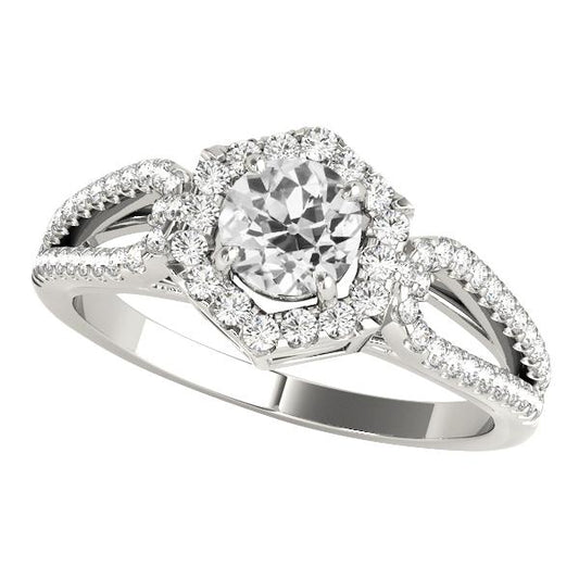 Damen Halo Ring Old Cut Runden Diamants 4,75 Karat Split Shank - harrychadent.ch