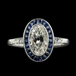 Damen Halo Ring Oval alter Bergmann Diamant & Blaue Saphire 6.75 Karat