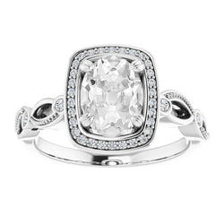 Damen Halo Ring Oval Old Mine Cut & Schwarze Diamanten Gold 6,75 Karat