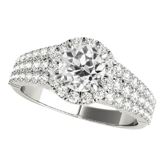 Damen Halo Ring rund alter Bergmann Diamant mehrreihig Pave Set 5 Karat - harrychadent.ch
