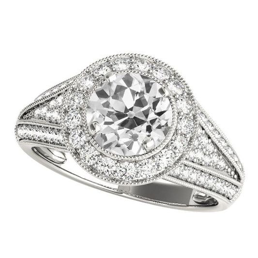 Damen Halo Runder alter Bergmann Diamantring Split Milgrain Schaft 6 Karat - harrychadent.ch