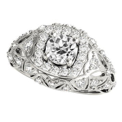 Damen Halo Runder Alter Minenschliff Diamantring Antiker Stil 3,75 Karat