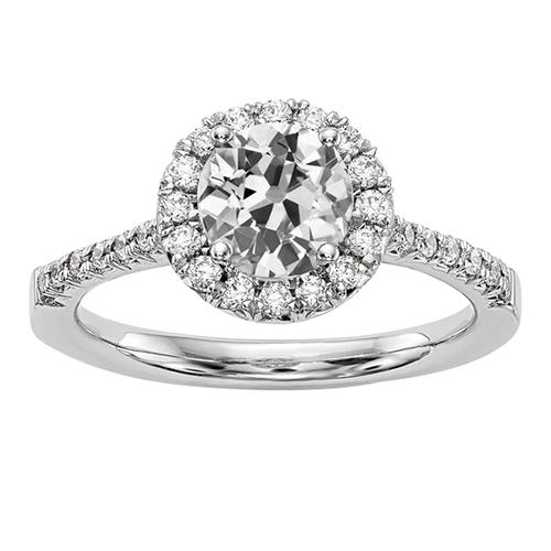 Damenhalo-Ring runder Altschliff-Diamant mit Akzenten 3,25 Karat - harrychadent.ch