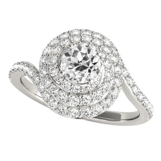 Damenring aus Gold im Altschliff mit Halo-Diamant im Twisted-Stil 4,75 Karat - harrychadent.ch