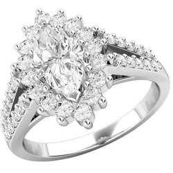 Diamant-Halo-Ring im Blumenstil mit Marquise und Rundschliff, 4,60 kt Weißgold