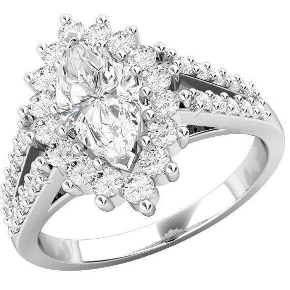 Halo-Ring im Blumenstil mit Marquise und Diamanten im Rundschliff 4,60 ct Weißgold - harrychadent.ch