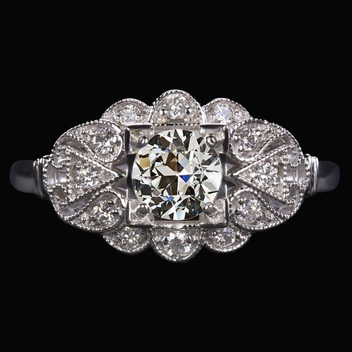 Diamant runder Altschliff Ehering Antik-Stil 6.25 Karat Milgrain - harrychadent.ch
