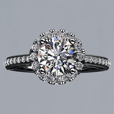 DiamantFlower Style Halo Verlobungsring 2,75 Karat Schwarzgold 14K