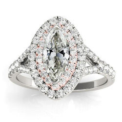 Doppel-Halo-Ring Marquise Old Cut Diamant Split Shank 6 Karat