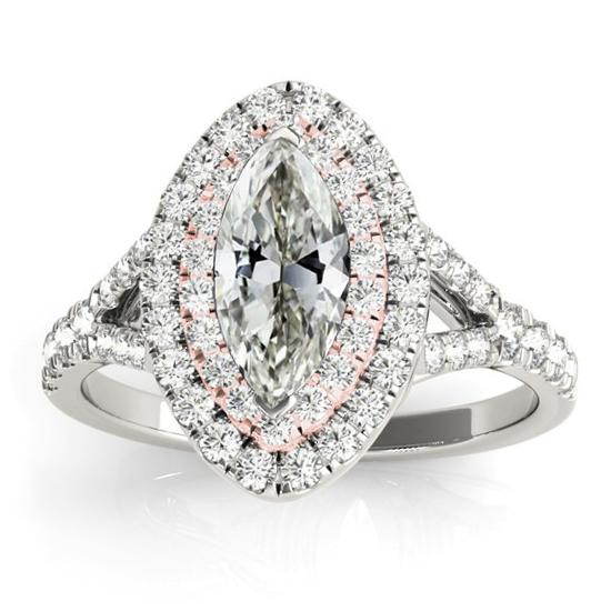 Doppel-Halo-Ring Marquise Old Cut Diamant Split Shank 6 Karat - harrychadent.ch