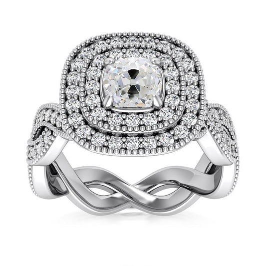 Doppelter Halo alter Bergmann Diamantring im antiken Stil 4,50 Karat Milgrain - harrychadent.ch