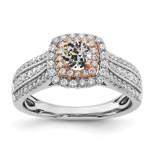 Doppelter Halo Ring Altschliff Diamant Dreireihige Akzente 4 Karat Zweifarbig - harrychadent.ch