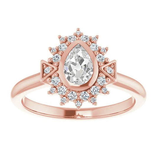 Doppelter Halo Ring Birne alter Bergmann Diamant Lünette Set 3 Karat - harrychadent.ch