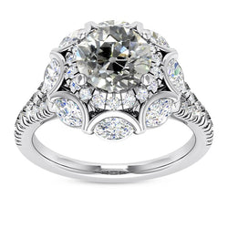 Doppelter Halo-Ring mit rundem Altschliff-Diamant mit Akzenten 8,25 Karat