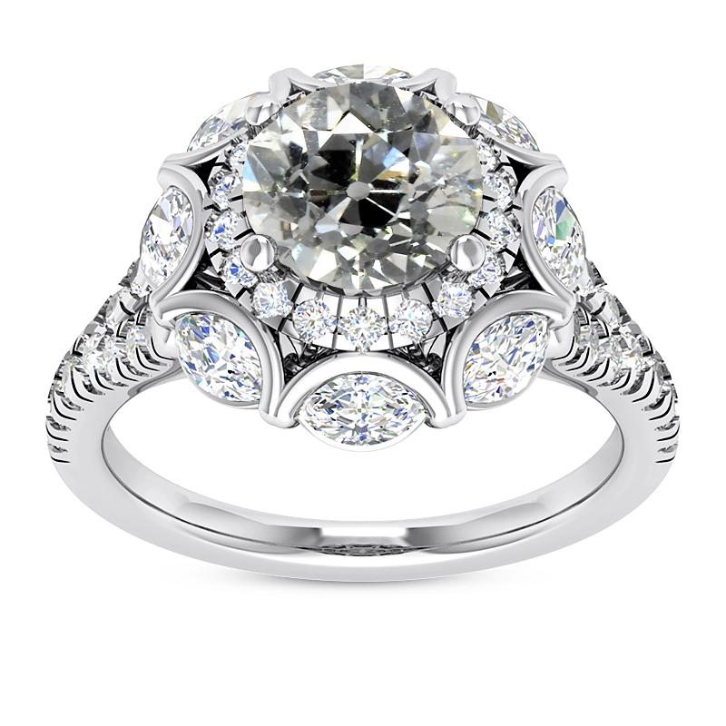 Doppelter Halo-Ring mit rundem Altschliff-Diamant mit Akzenten 8,25 Karat - harrychadent.ch