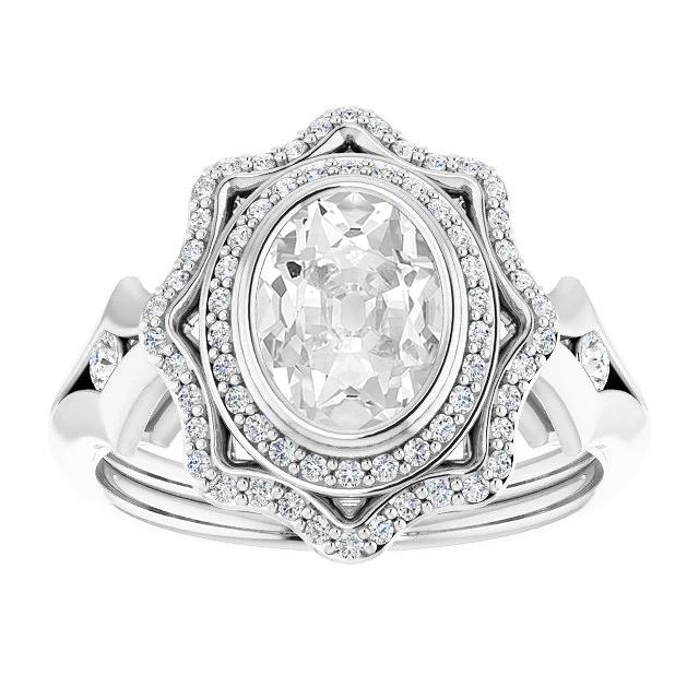 Doppelter Halo-Ring Ovaler Altschliff-Diamant-Stern-Stil-Lünettensatz 7,50 Karat - harrychadent.ch