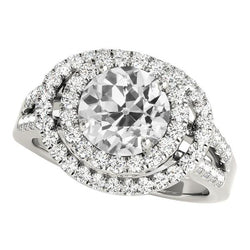 Doppelter Halo Runder alter Bergmann Diamantring Pave Set 7 Karat Weißgold