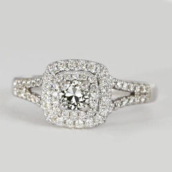 Doppelter Halo Runder alter Minenschliff Diamantring mit geteiltem Schaft 2,50 Karat