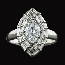 Double Halo Ring Baguette & Marquise alter Bergmann Diamant 5,50 Karat