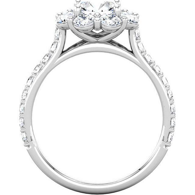 Flower Style 3,07 Karat runder Diamant Halo Ring aus massivem Weißgold 14K
