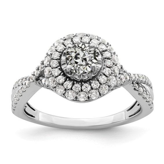 Goldener Doppelhalo-Ring runder Altschliff-Diamant mit verdrehtem Schaft 3,50 Karat - harrychadent.ch