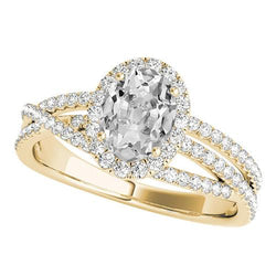 Goldener Halo-Ring Ovaler Altschliff-Diamant mit Dreifach-Split-Schaft 6.50 Karat