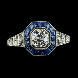 Halo Altschliff Diamant Edelstein Ring Ceylon Saphire 3 Karat Milgrain