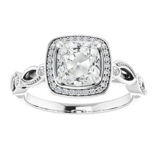 Halo Cushion alter Bergmann & Black Diamant Ring Perlenstil 7,50 Karat - harrychadent.ch