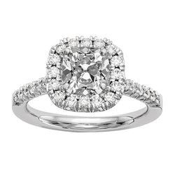 Halo Cushion Altschliff Diamant-Verlobungsring mit Akzenten 5,25 Karat
