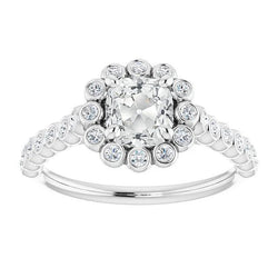Halo Cushion Altschliff Diamantring mit Akzenten Lünette Set 6,50 Karat