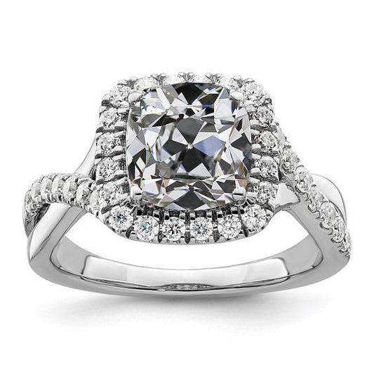 Halo Cushion Altschliff Diamantring Twisted Shank Gold 6,75 Karat - harrychadent.ch