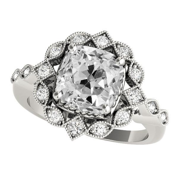 Halo Cushion Old Cut Diamant Ring Flower Style 8.50 Karat Milgrain - harrychadent.ch