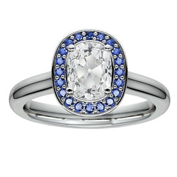 Halo Cushion Old Mine Cut Diamant Blauer Saphirring 5,50 Karat