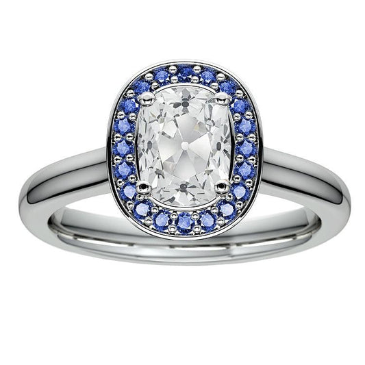Halo Cushion Old Mine Cut Diamant Blauer Saphirring 5,50 Karat - harrychadent.ch